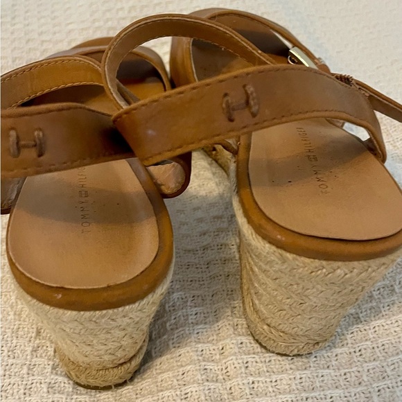 Tommy Hilfiger Tan leather Sandals 6 jute wedge Ankle Strap‎ casual summer - Picture 5 of 9